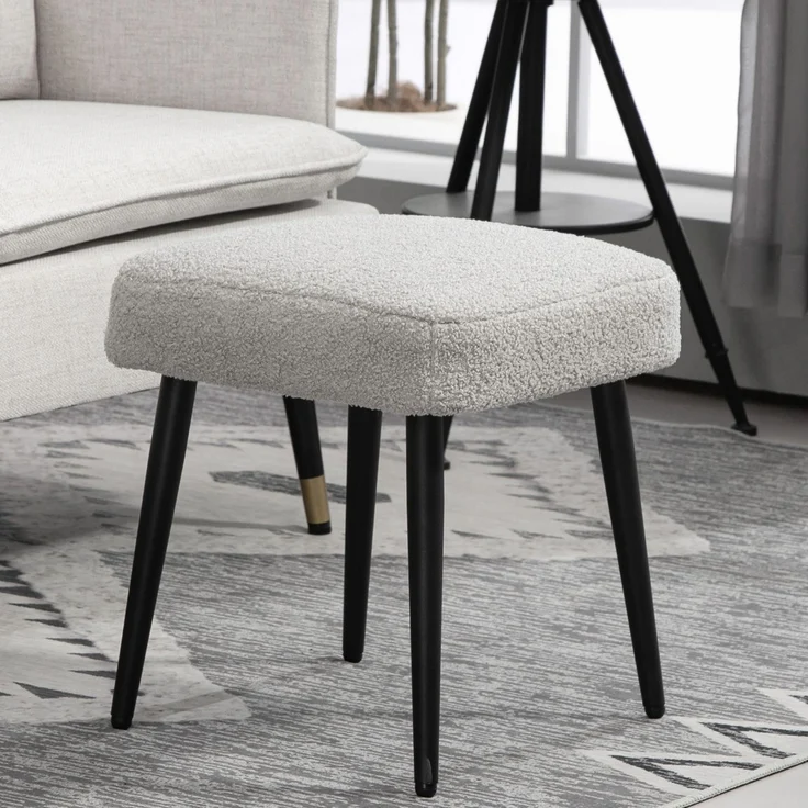 Hocker, Fußstütze, gepolsterter Sitz, Kaschmir-Optik, Stahlbeine, 42 x 42 x 44 cm, Hellgrau--Hellgrau--42x42x44cm--YOUDENOVA – Bild 9