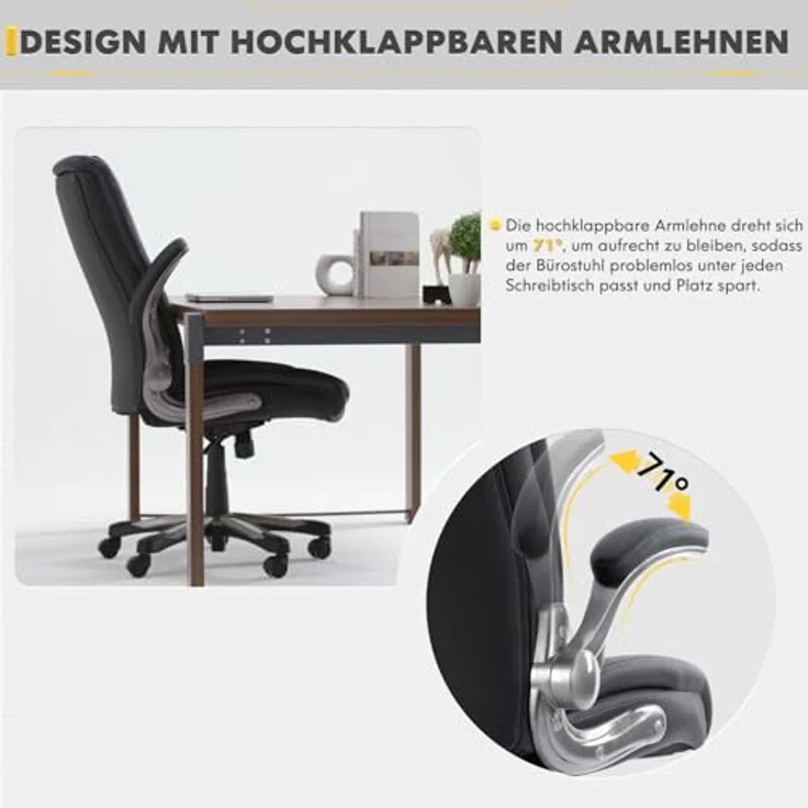 COLAMY Chefsessel Bürostuhl 181kg, Großer Ergonomischer Chefsessel Leder, Breiter Sitz, Klappbare Armlehnen, Höhenverstellbar für das Homeoffice, Schwarz – Bild 9