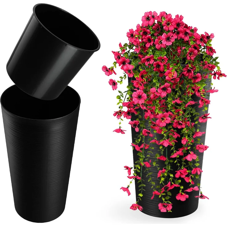 KADAX Blumentopf Blumentopf 36cm Abdeckung mit Einsatz Blumenständer Kunststoff Schwarz – Bild 1