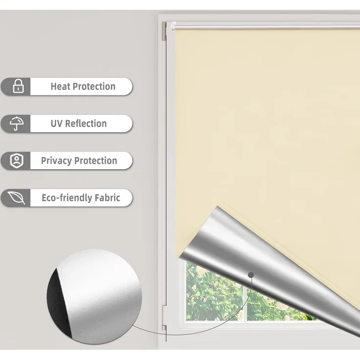 WOLTU Verdunklungsrollo ohne Bohren Beige 70x160 cm (BxH), Thermorollo Klemmfix Fensterrollo Seitenzugrollo easyfix Verdunkelung Rollos Sichtschutz und Sonnenchutz, Klemmrollo für Fenster & Tür