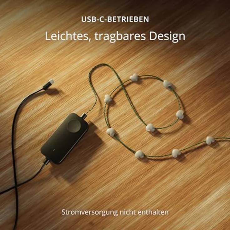Twinkly Strings USB-C Hearts 200 LED, LED-Lichterkette in Herzform, RGB LED-Lichter Mehrfarbig, Kompatibel mit Alexa und Google Home, Weihnachtsdeko, Stromversorgung USB-C, Grünes Kabel, 12m – Bild 4
