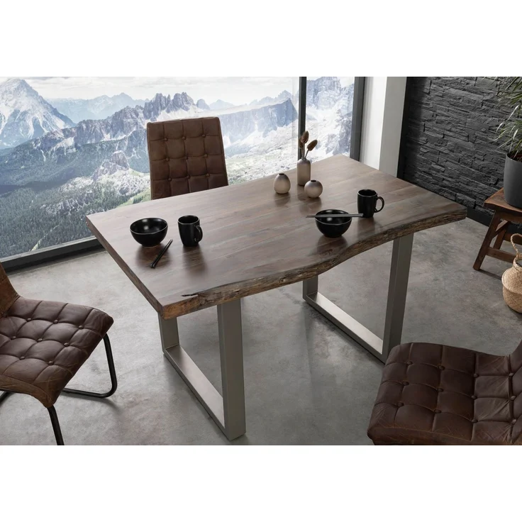 Baumtisch Akazie 160x90x77 grau lackiert / U-Beine silber matt FREEFORM 5 – Bild 6