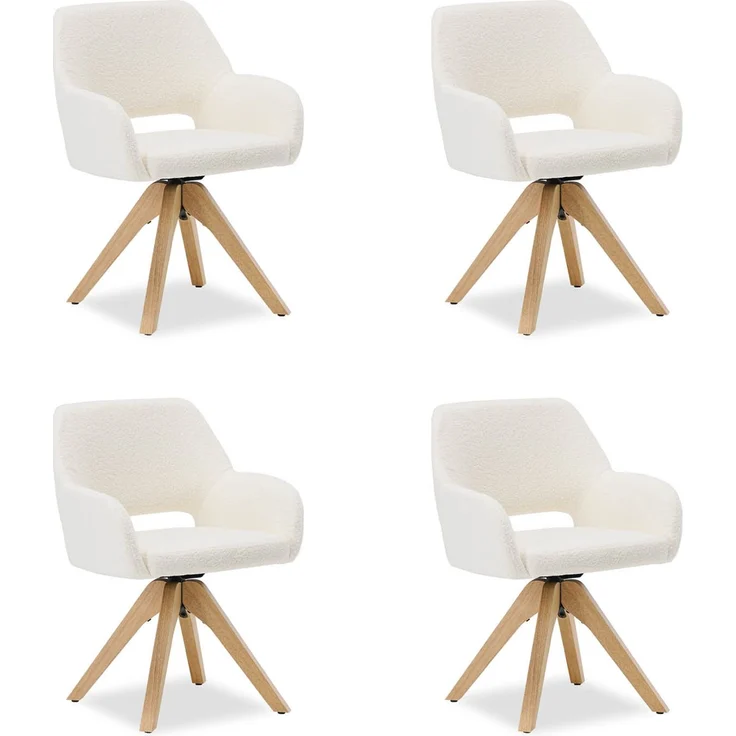 Esszimmerstühle Drehbar Set 4 Stühle für den Esstisch Drehstuhl mit Armlehne Teddystoff Weiß Polsterstühle Sessel Modern – Bild 1