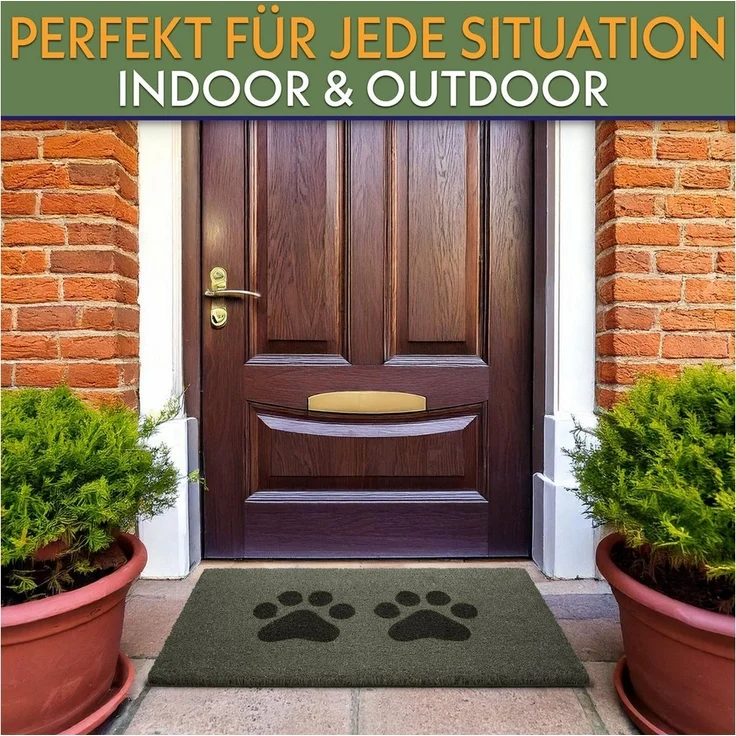 BRUBAKER Fußmatte Pfoten - 45 x 75 cm Hunde und Katzen - Fußmatte für Außen und Innen, Türvorleger für Hundebesitzer & Katzenbesitzer, Höhe: 15 mm, Schmutzfangmatte aus 100% Kokos - Wetterfest & Rutschfest – Bild 3
