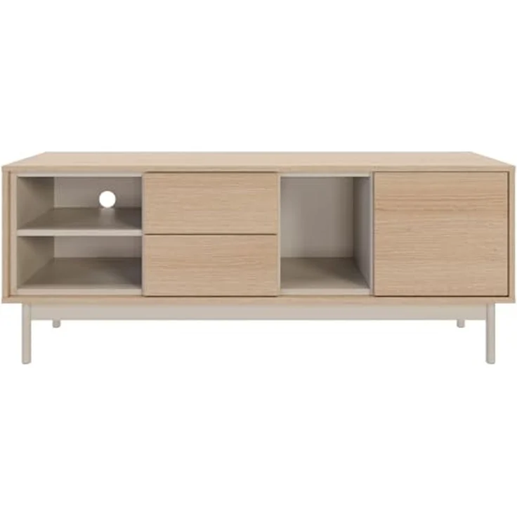 Selsey Tv Schrank - Modernes Tv Board Für Wohnzimmer, 138 cm, Lindberg-Eiche & Kaschmir, Stauraum Mit Schrank, 2 Schubladen, 3 Fächer, Hochwertiges Laminat, Metallfüße, Für Tv Bis 55 Zoll – Bild 2