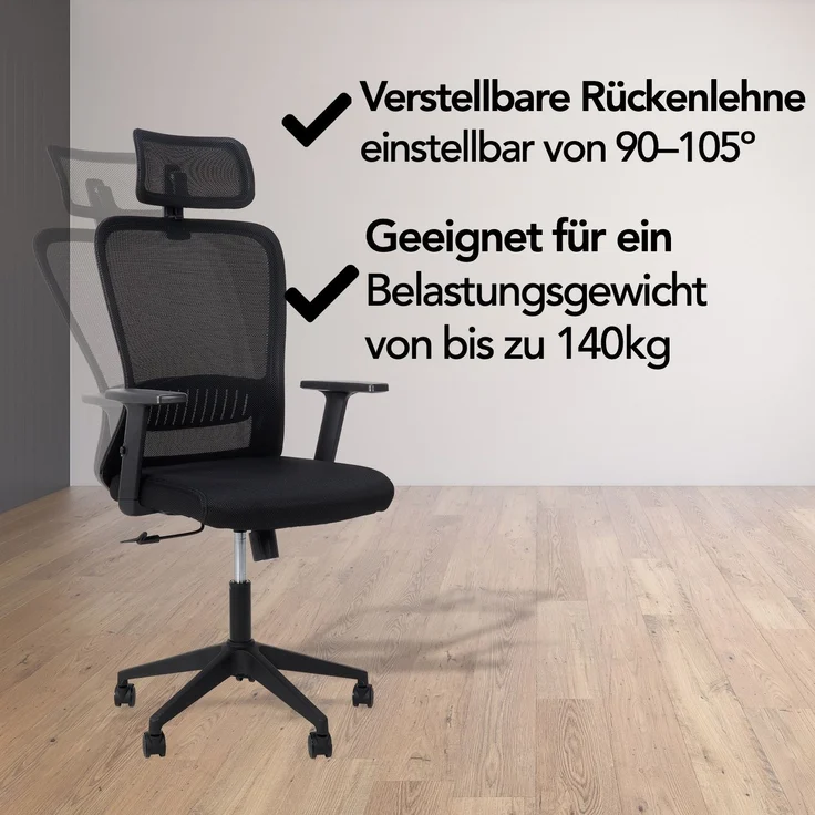 Brixy Ergonomischer Bürostuhl - Bürostühle Für Erwachsene - Voll verstellbar - Office Office Chair - Schwarz – Bild 9