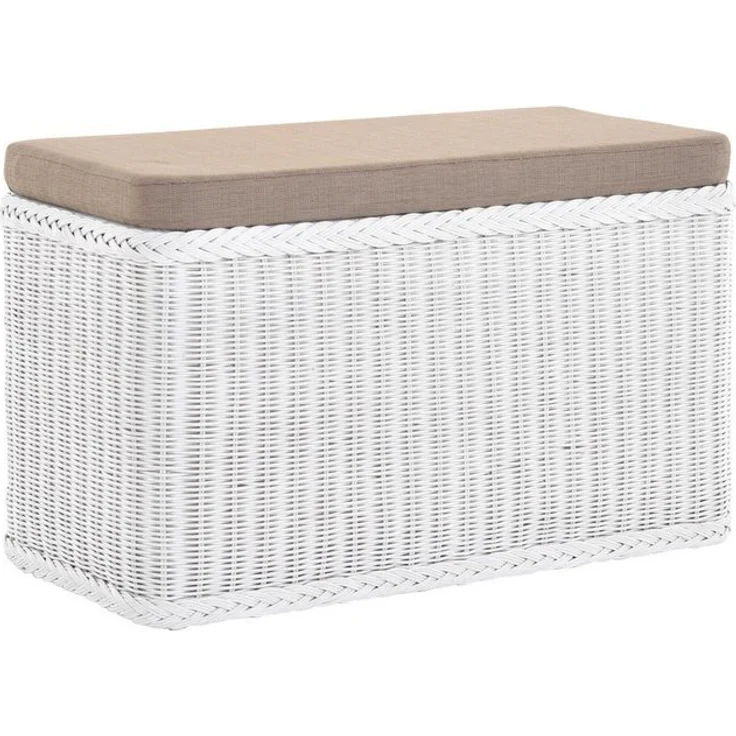 Krines Home Wäschetruhe Rechteckige Truhe Sitztruhe gepolstert mit Deckel Natur-Rattan (Wäschebox mit Inlett), Sitzbank mit Stauraum – Bild 4