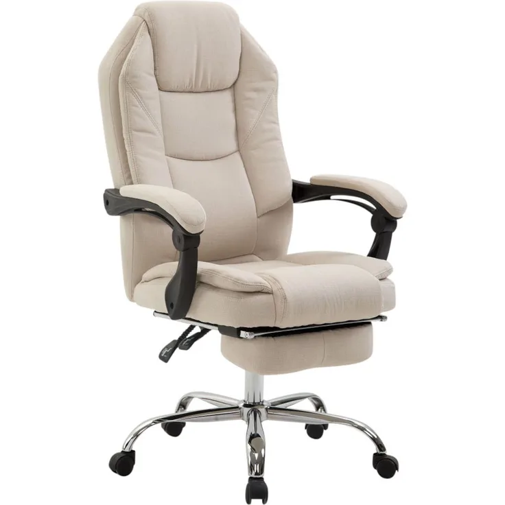 DELUKE® Bürostuhl MEDHA Stoff - 114x67x64, Creme Stoff Metall in Chromoptik Gestell ergonomische Bürostühle Homeoffice Stuhl mit Rollen