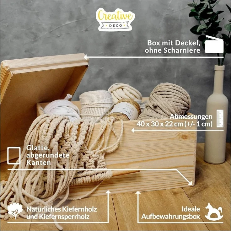Creative Deco Holzkiste mit Deckel 40 x 30 x 22 cm (1cm), Holztruhe Erinnerungsbox Baby Holzbox mit Deckel Kasten – Bild 3
