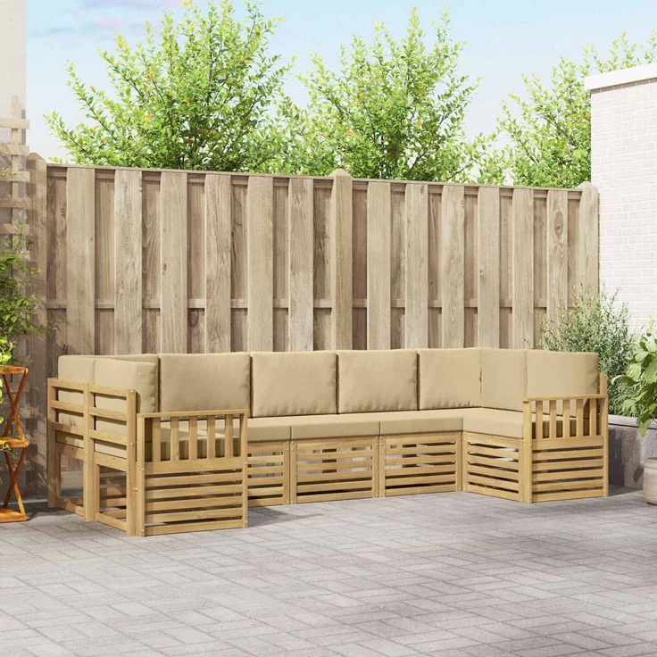 vidaXL Outdoor-Sofagarnitur 6 stk. 7-Sitzer Weiß und Beige Polyester 3392428 – Bild 1