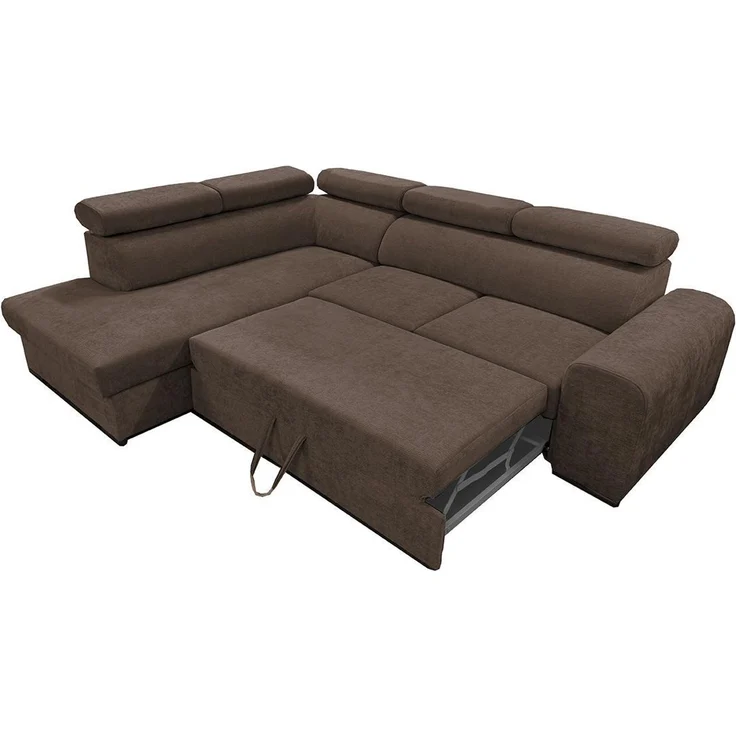 Wohnero24 Ecksofa PAVONE 4 208x263 cm – modernes Chenille Sofa Dunkelbraun mit Schlaffunktion 190x125 cm & Bettkasten, verstellbare Kopfstützen – Bild 7