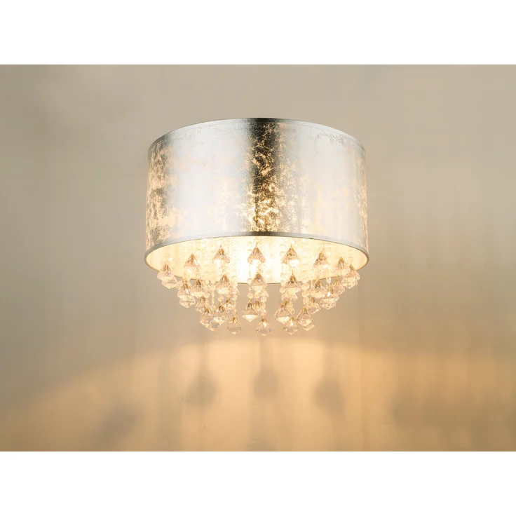 LED Deckenleuchte mit Stoff Lampenschirm Silber & Kristall Behang, Ø 40cm – Bild 6