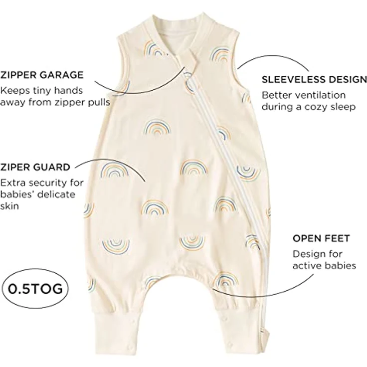 Duomiaomiao Sommerschlafsack mit Beinen 0.5 Tog Babyschlafsack mit Füßen Baumwolle Kleinkind Schlafsack Baby Ärmellos Tragbare Decke Atmungsaktiv für Unisex Mädchen Jungen 2-3 Jahre, Regenbogen – Bild 3