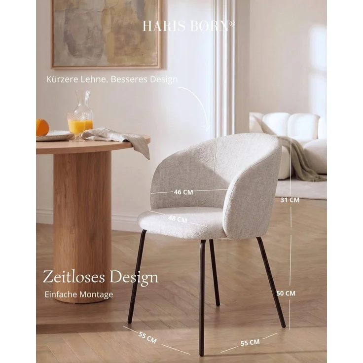 Haris Børn Esszimmerstuhl mit Armlehnen NØR - Hochwertige Polsterstühle für Esszimmer (Set, 6 St), Hellgrau - Premium Esszimmer Stühle & Wohnzimmer Stühle – Bild 2