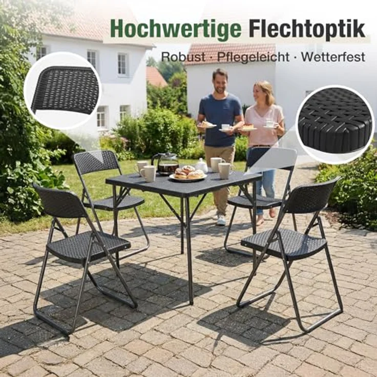 Sekey Gartengarnitur Set, Garten-Essgruppe 4 Personen, Balkonset Balkonmöbel Set 4 Stühle mit Tisch, Klappbar Gartentisch mit Stühlen Set Terrassenmöbel für Terrasse, Balkon, Bistro, Garten – Bild 8
