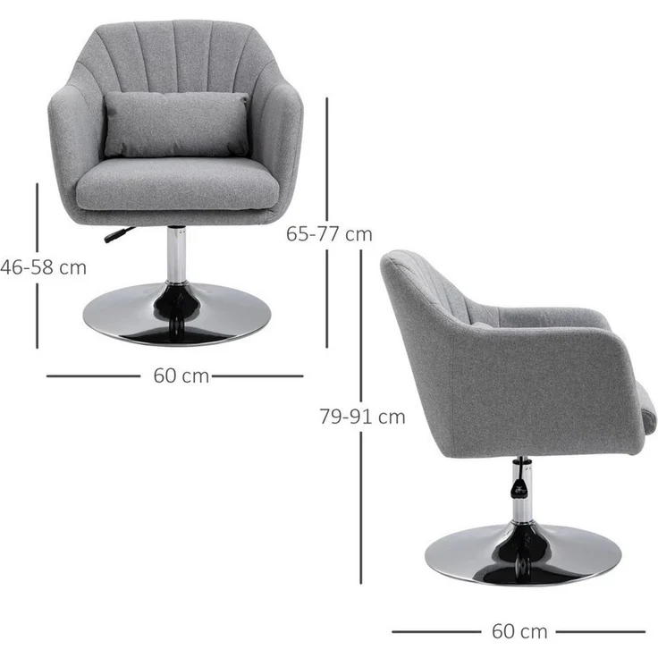 HOMCOM Relaxsessel höhenverstellbarer Bürostuhl (Drehhocker, 1-St, Arbeitshocker mit Lendenwirbelstütze), Stahl, Grau, 60 x 60 x 79-91 cm – Bild 3