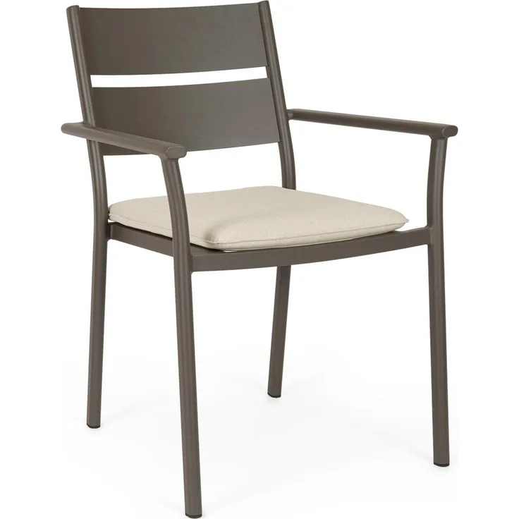 4er-Set Gartenstuhl Kaimlo - Aluminium Kakaobraun, Olefin, mit Armlehnen, stapelbar
