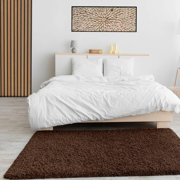 VIMODA Prime Shaggy Hochflor Langflor Teppich Einfarbig Modern Braun, Maße:Ø 120 cm Rund