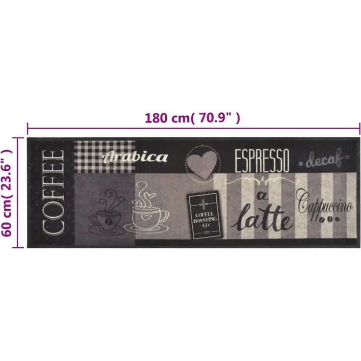 vidaXL Küchenteppich Waschbar Coffee Schwarz 60x180 cm Samt 136556 – Bild 4