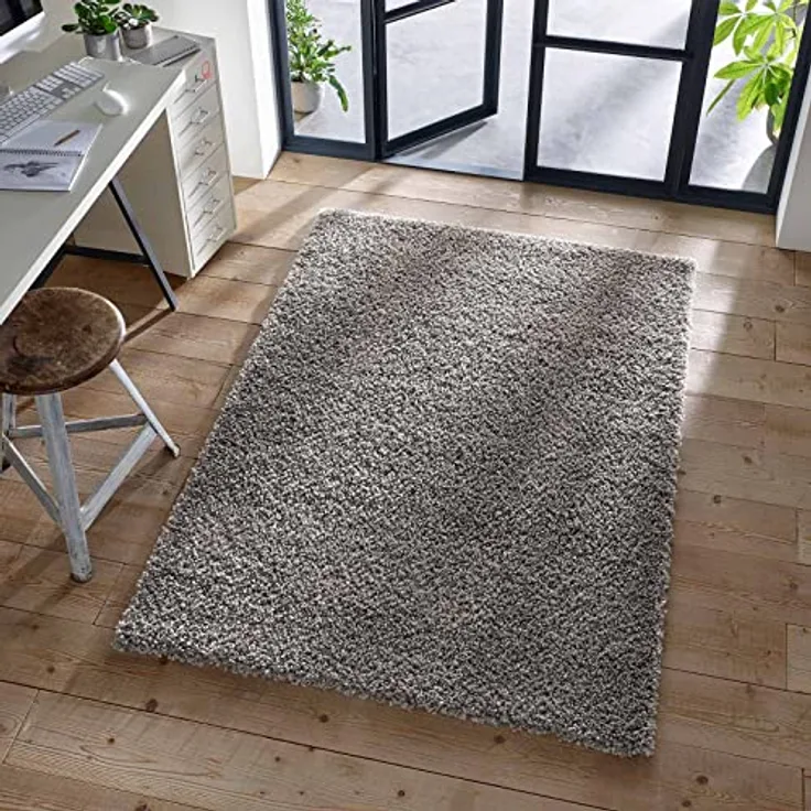 TaCa Home Langflor-Teppich Shaggy Teppich Langflor, rechteckig, Höhe: 35 mm, Wohnzimmer Schlafzimmer Kinderzimmer, Anthrazit - 60 x 90 cm