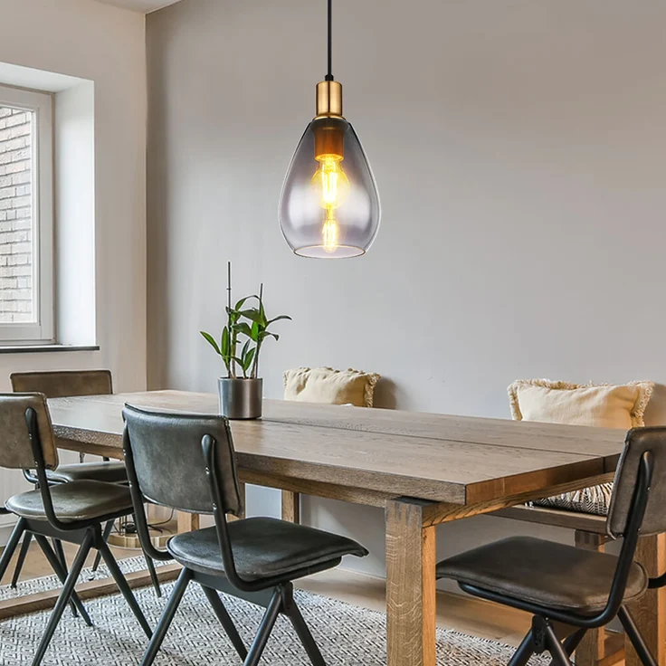 2x Pendelleuchte, Metall schwarz, Glas rauch, H 120 cm – Bild 9