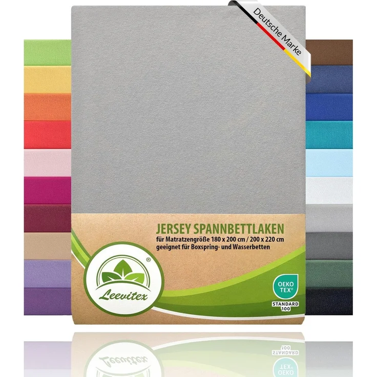 leevitex® Spannbettlaken Spannbettlaken Boxspringbett & Wasserbett Spannbettlaken 150 g/m², Gummizug: rundum, Mako-Baumwolle, ÖkoTex, 180x200 – 200x220 cm + 40 cm Steg – Bild 1