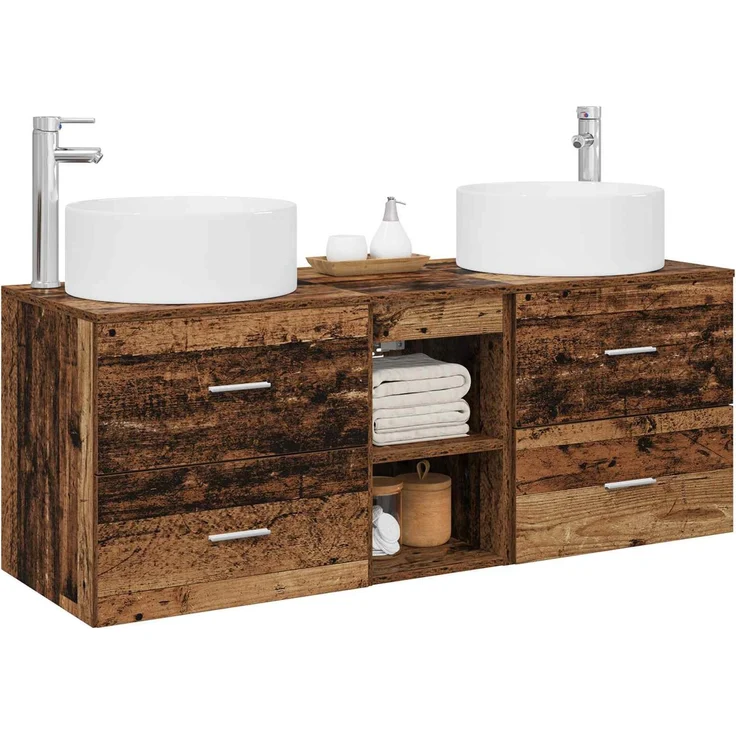vidaXL Badezimmerschrank-Set 3 stk. Altholz 129 x 44,5 x 80 cm 3405953 – Bild 3