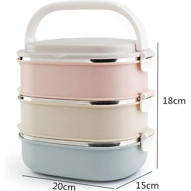 Edelstahl Thermobehälter Speisetransport 3 Etagen Lunchbox – Bild 2