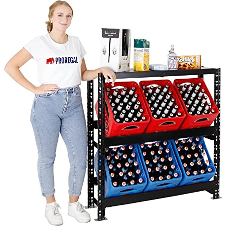 PROREGAL® Flaschenregal Getränkekistenregal TEGERNSEE XL 110x110x30cm 6 Kästen + Board Schwarz, Hochwertiges Getränkekistenregal für Küche Garage Abstellraum – Bild 7