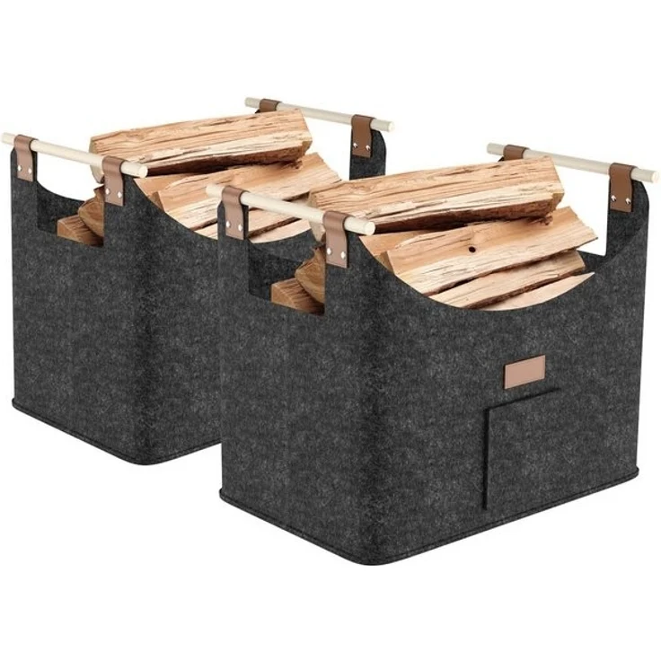 FIVMEN Kaminholzkorb 2-er Set XXL Faltbarer Brennholzkorb Filzkorb extra dicker Filz – Bild 4