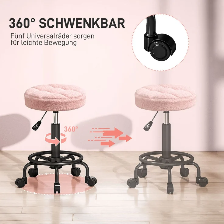 HOMCOM Rollhocker, Polyester, Metall, Rosa, Ø50 x 50-66H cm – Bild 6