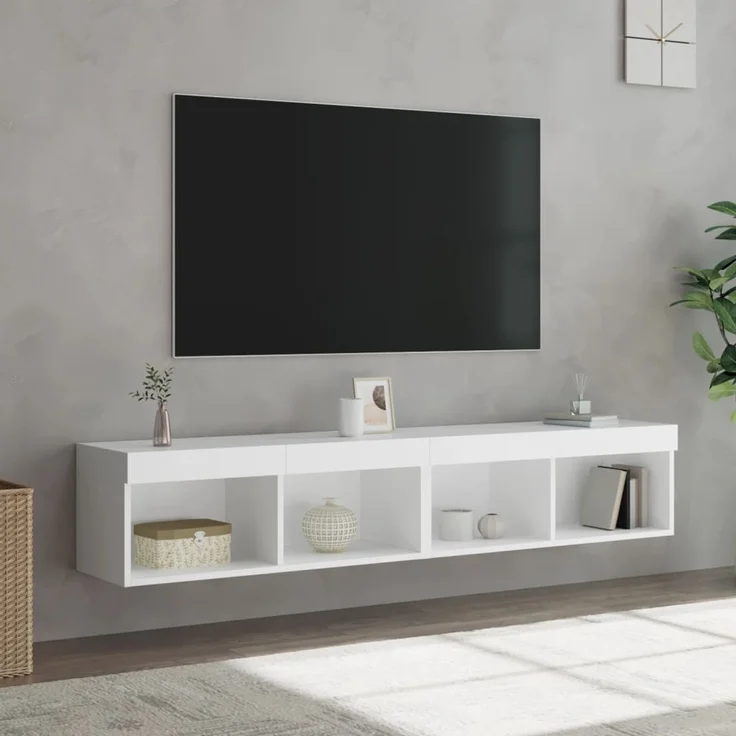 2 pcs TV-Schrank, Lowboard mit LED-Leuchten Weiß 80x30x30 cm – Bild 1