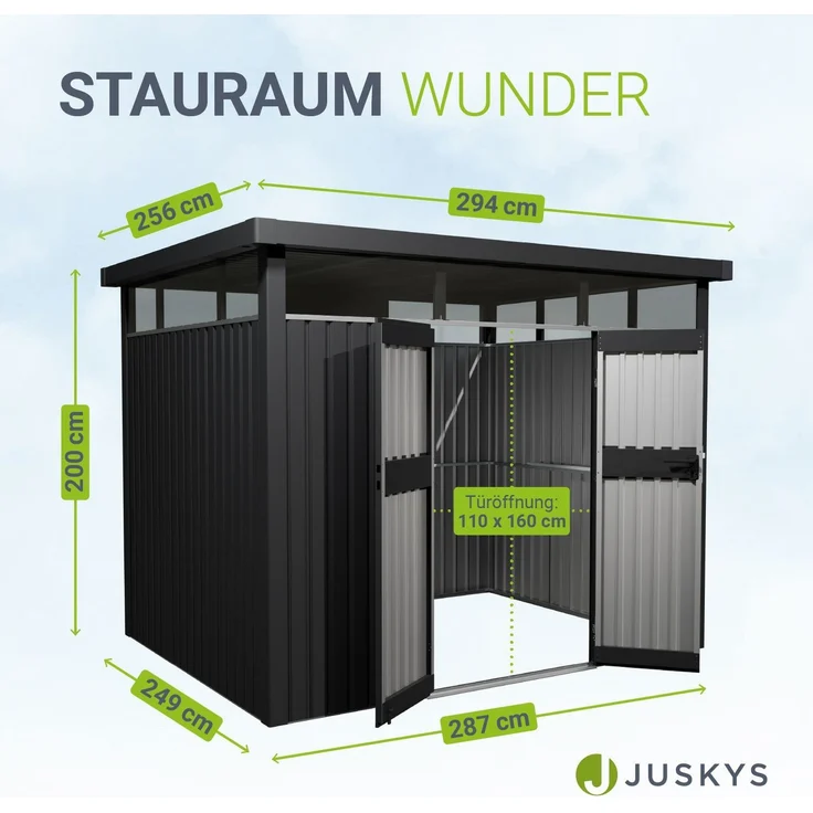 Juskys Gerätehaus Luzern 7,8 m² - Metall Geräteschuppen mit Türen & Fenstern - wetterfest & abschließbar - Fahrradgarage, Gartenhaus - Anthrazit – Bild 4