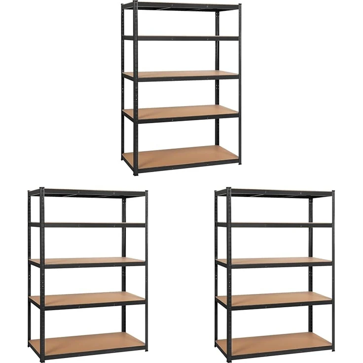 Yaheetech Schwerlastregal 180 x 120 x 60 cm Lagerregal 5 Böden Metall Regal Max. Belastbarkeit : 875kg Schwarz (Packung mit 3)