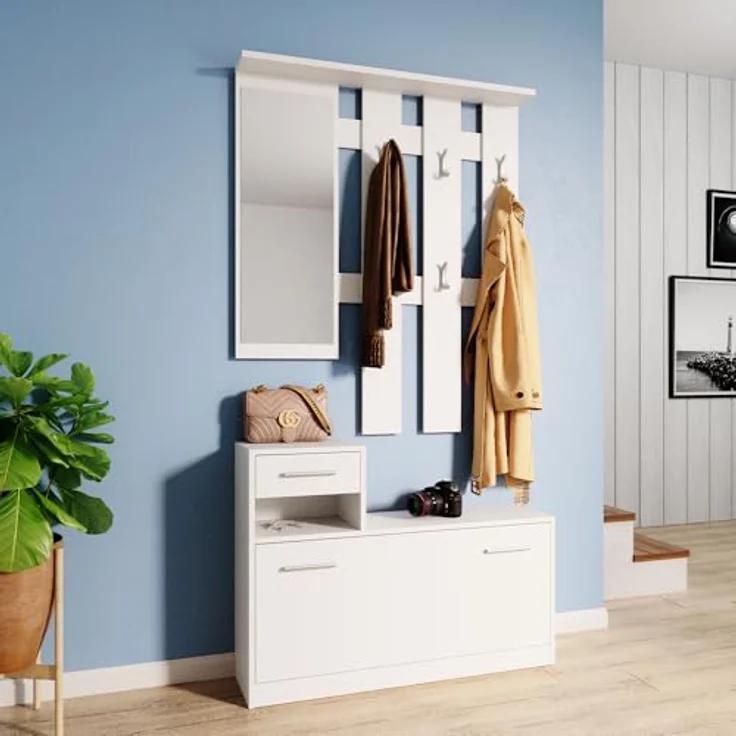 Vicco Garderobe Billy, Weiß, rechteckig mit Kleiderhaken, Hutablage und Schublade, 100x111.6x27.8 cm, Holzwerkstoff – Bild 3