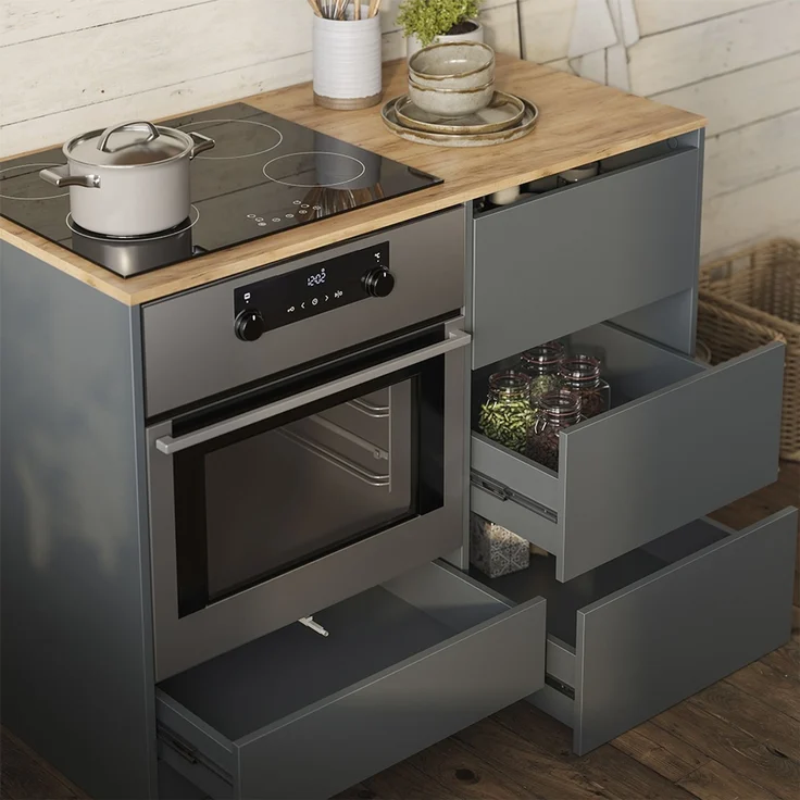 Herdumbauschrank Viktor Anthrazit/Goldkraft Eiche 116.8 cm mit 4 praktischen Schubladen Vicco – Bild 4