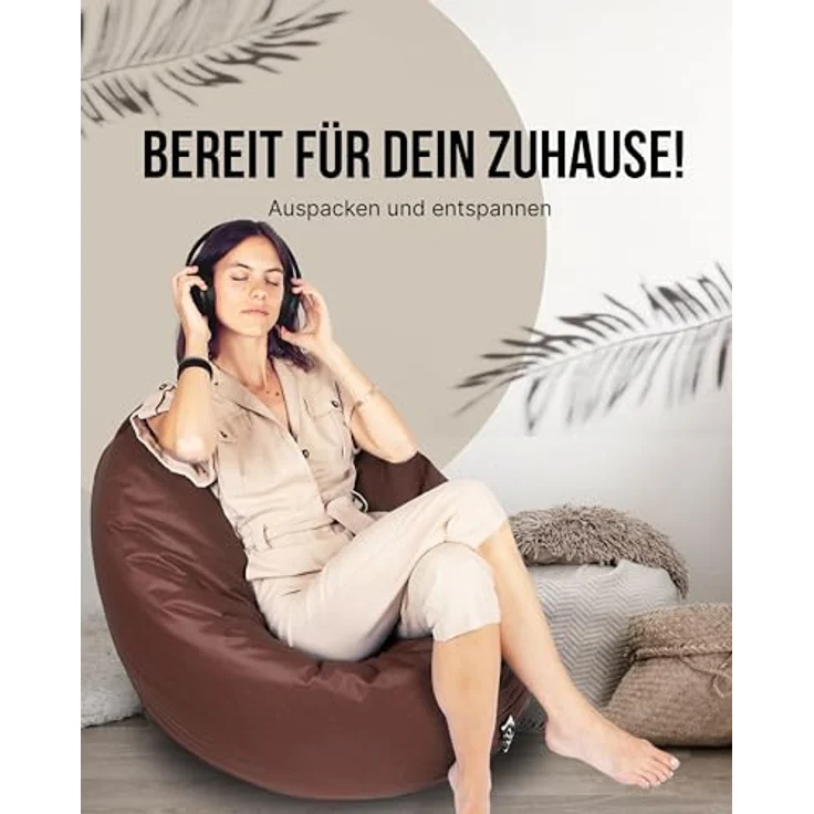 PATCH HOME 2-in-1 Sitzsack Sessel - Gaming Bean Bag mit Reißverschluss - Bereits befüllt, Ergonomisch & Robust für Kinder & Erwachsene - Indoor & Outdoor, Wetterfest (Braun, 155cm) – Bild 4