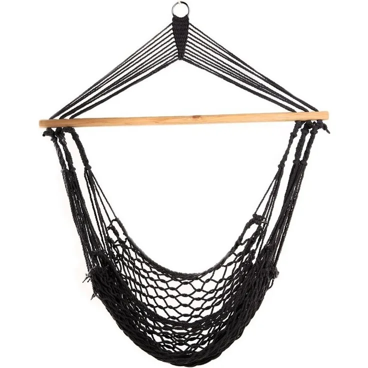 SVITA Hängesessel in Netz-Optik zum Aufhängen mit Stange Baumwollseil Naturmaterial Grau