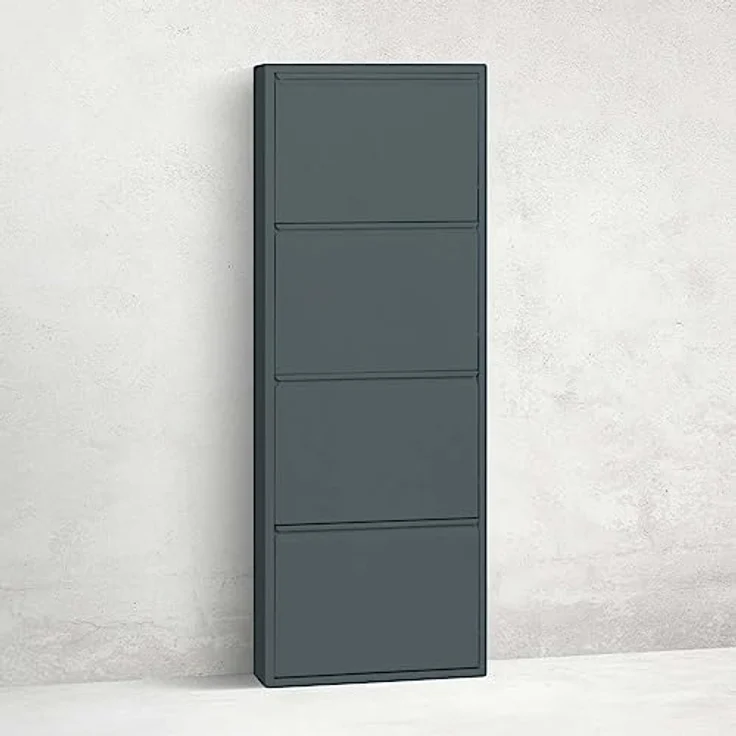 ebuy24 Pisa Schuhkipper, Grau, Metall, 4 Klappen/Türen, 50x140x16 cm, Garderobe und Schuhaufbewahrung – Bild 2