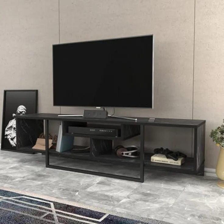 Hanah Home Stylish Black TV Stand, 150 cm Wide, 35.2 cm Deep, 40 cm High | 100% Melamine Coated Particle Board, 18 mm Thick | Perfect for Modern Living Rooms – Bild 2