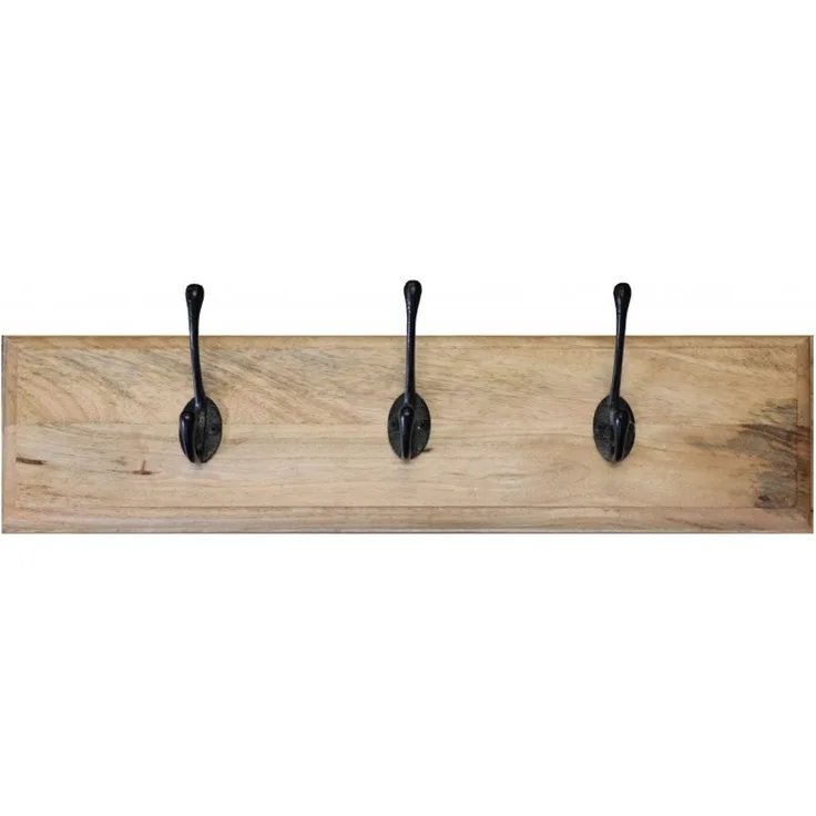 Wandgarderobe Devi mit 3 Haken 60x15x2,5 aus indischem Mango-Massivholz