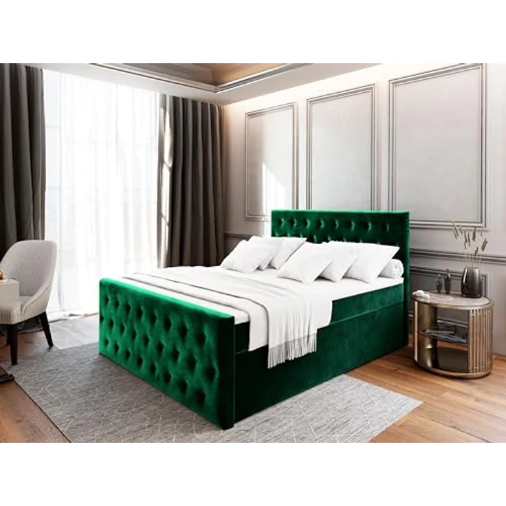 MASSENO Kontinentalbett Fondi, Boxbett in Grün mit großem Bettkasten, ergonomischem Schlafkomfort und 140x200 cm Liegefläche – Bild 3