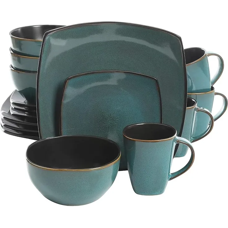 Gibson Elite 99813. 16R Soho Lounge Tafelservice 16-teilig Reactive Glaze Forest GreenBlack Tutone Soho, Lounge 16-Piece blaugrün