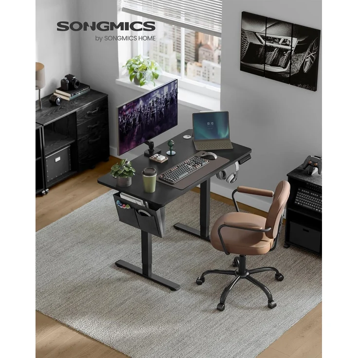 Songmics Höhenverstellbarer Schreibtisch elektrisch, 60x120 x (72-120) cm, Verstellbarer Tisch, Memory-Funktion für 4 Höhen, für Homeoffice, Arbeitszimmer, tintenschwarz LSD132B01 – Bild 2