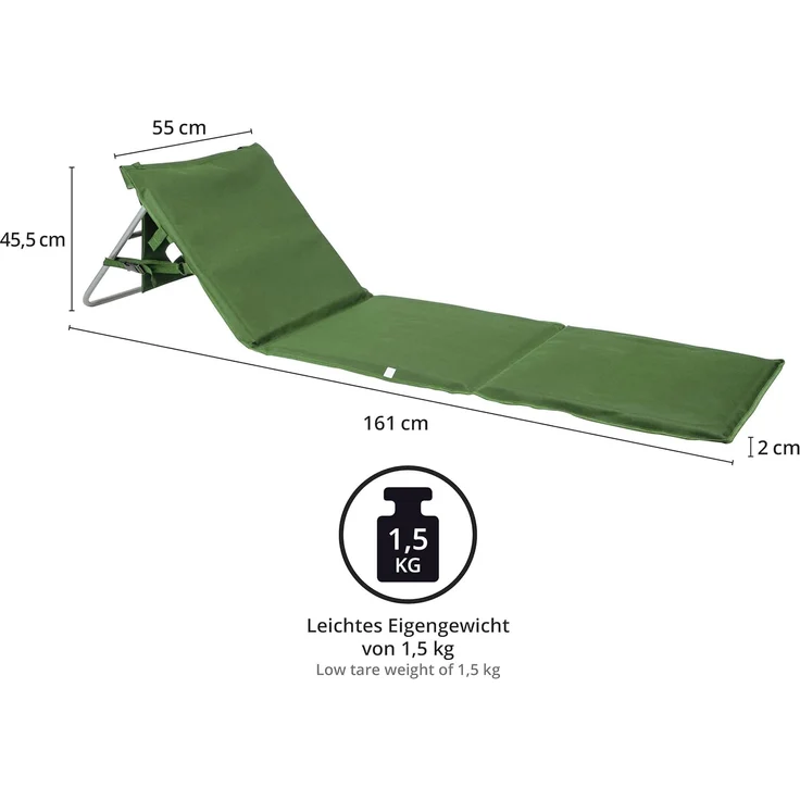 ONVAYA Premium Strandmatte Khaki 2er Set | 2cm gepolstert mit Rückenlehne | Strandliege faltbar | Strandmatratze dunkelblau | Sonnenmatte mit Tragegurt | 161 x 55 x 45 cm – Bild 3