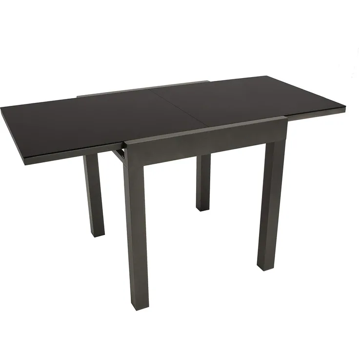 Balkon-Ausziehtisch ELBA 70/140x70 cm, Aluminium anthrazit + Glas schwarz