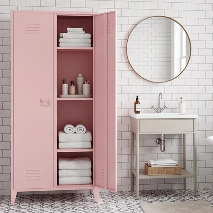 Industrial Metall Kleiderschrank Spind 2 Türen 80 x 45 x 180cm Pink Rosa – Bild 5