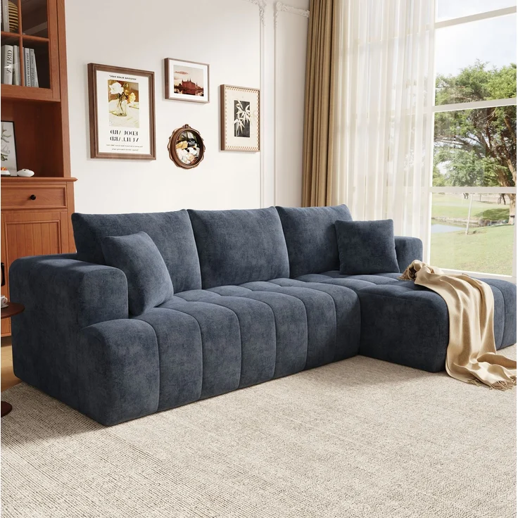 DESVIAE Sofa modular mit 2 Kissen 244,5x79x136 cm Chenille Blau – Bild 6