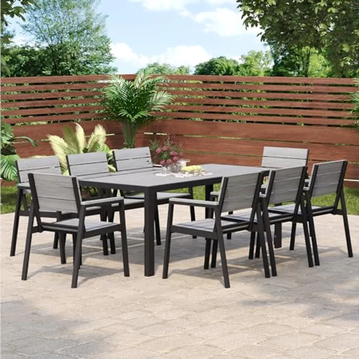 JUMMICO Gartenmöbel Set aus mit Holzoptik, Wetterfestes Terrassenmöbel in 150cm oder 189cm für 6-8 Personen, Stabiles Set für Balkon und Garten – Bild 6
