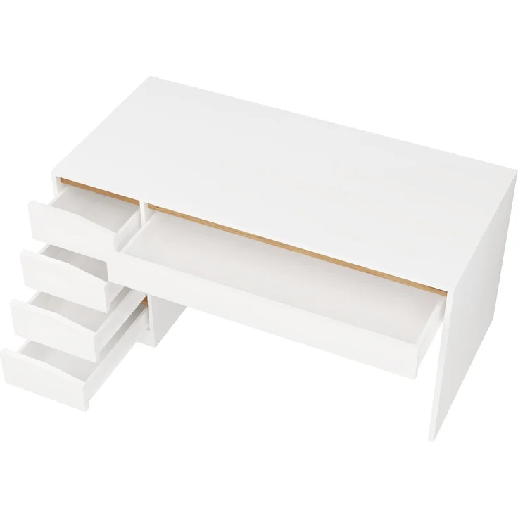 ZUBALIYA Schreibtisch 140x50 cm mit 5 Schubladen, Weiß/Eiche-Optik, Moderner Computertisch mit extra großer Arbeitsfläche, Schminktisch mit Stauraum, Bürotisch für Homeoffice, Schlafzimmer und Arbeitszimmer – Bild 10